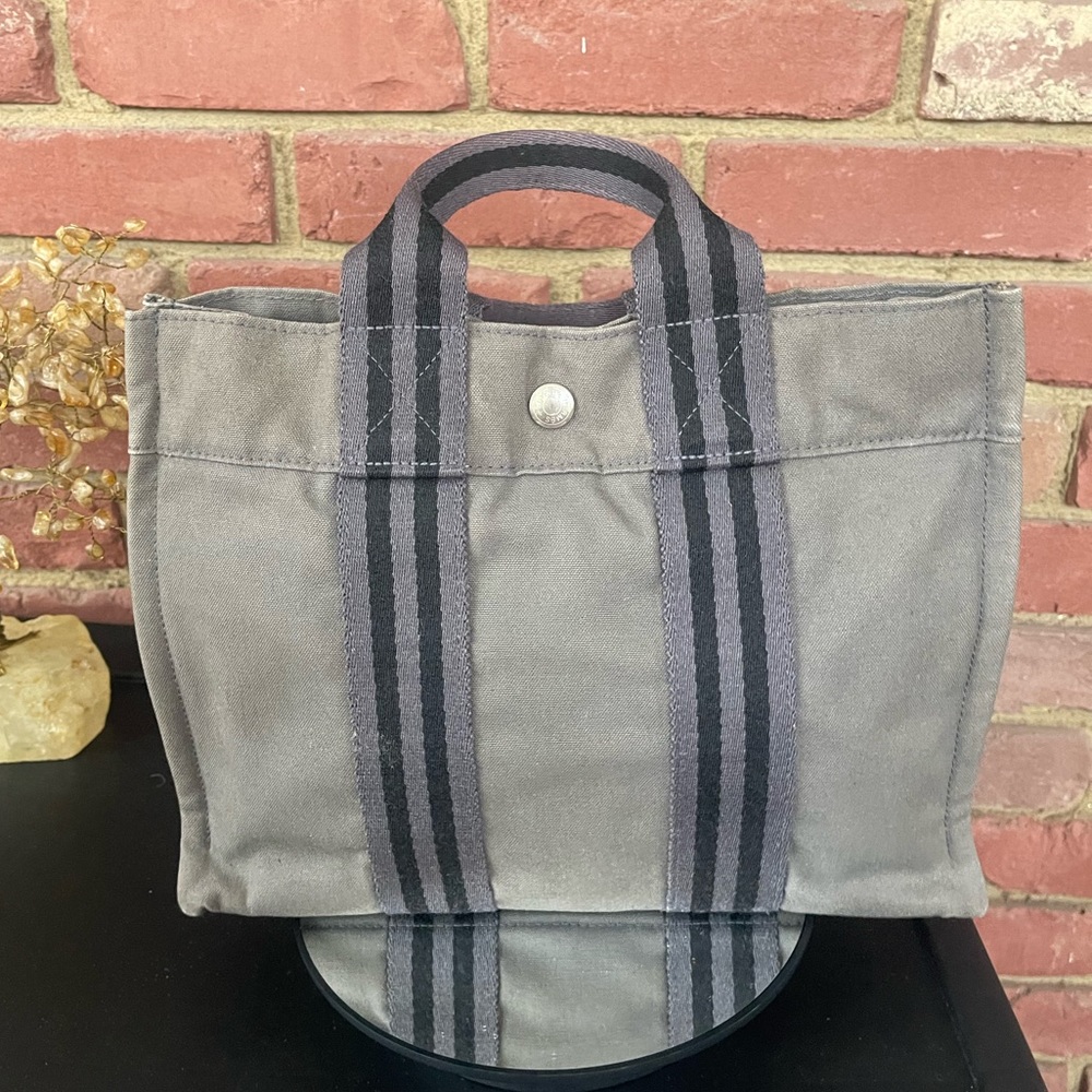 🔥HERMES🔥 Herline gray Canvas Small Tote Bag AUTHENTIC 🔥